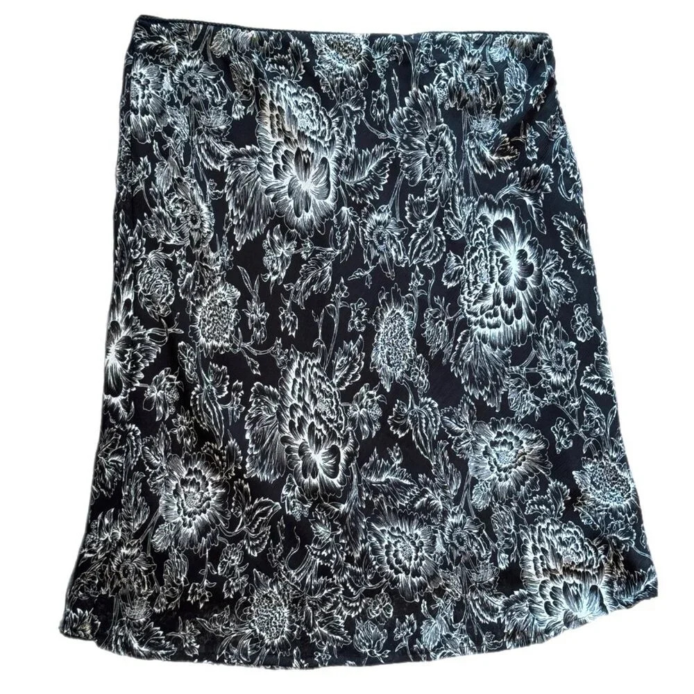 Vintage Beechers Brook Slip Midi Skirt Black White Floral 90s Y2K Flowy Size XL